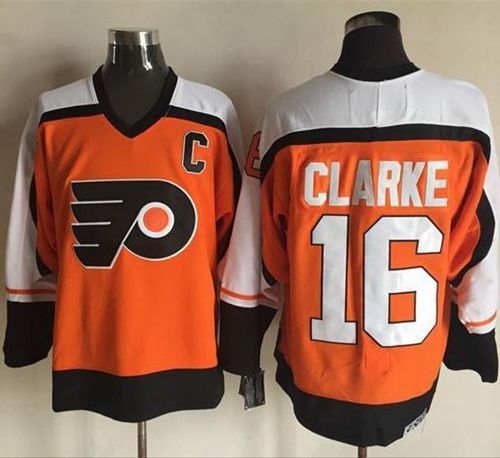 Flyers #16 Bobby Clarke Orange/Black CCM Throwback Stitched NHL Jersey - Click Image to Close